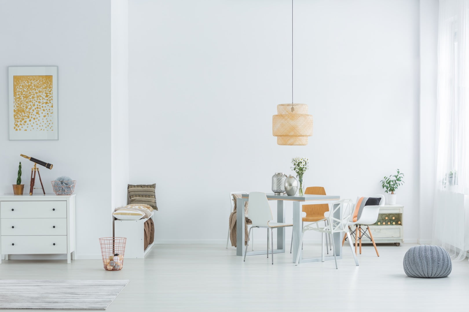 White loft with dining table